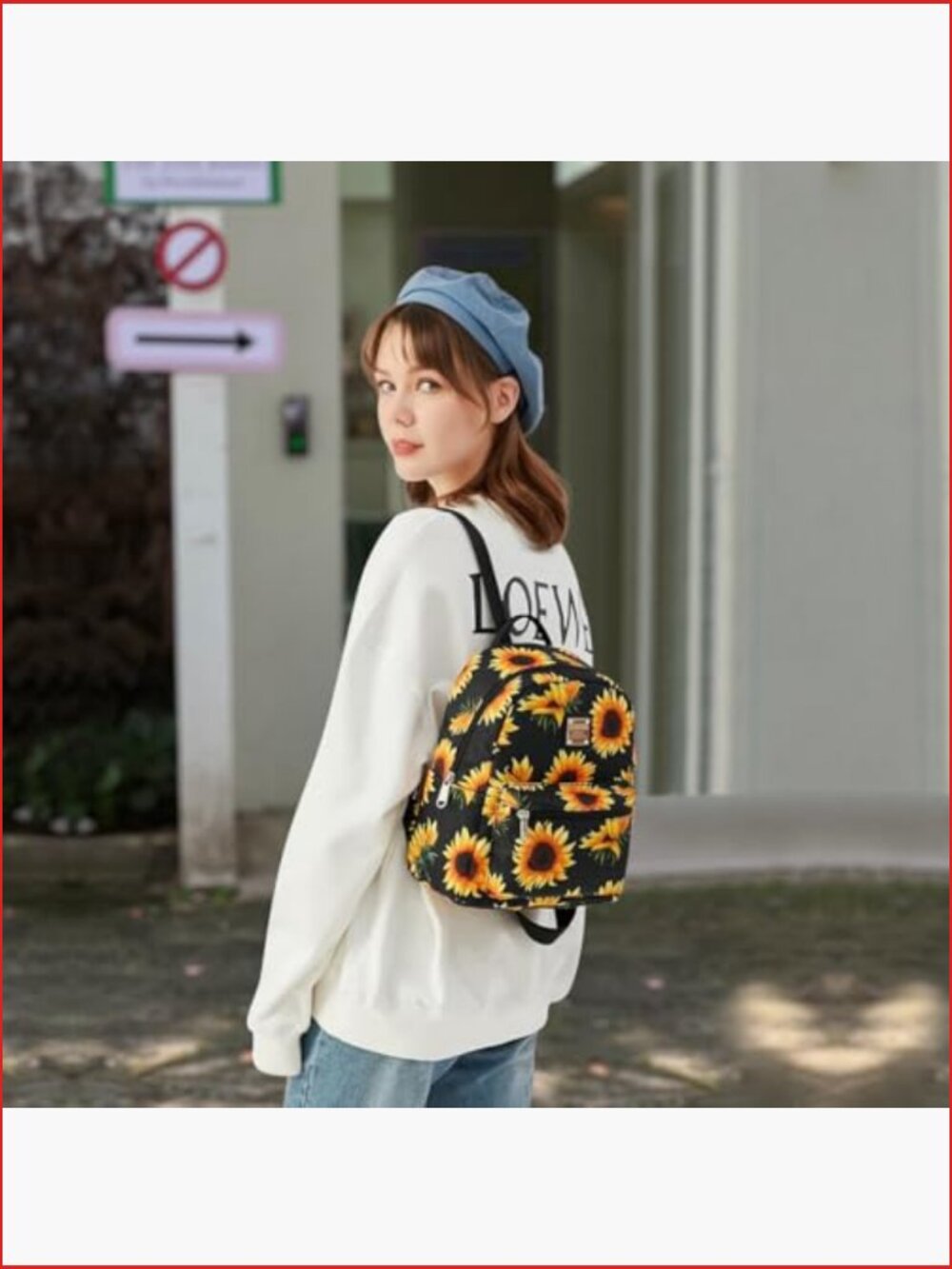 Mini Backpack Purse for Women with Water Bottle Pockets, Sunflower Print - Picture 4 of 6